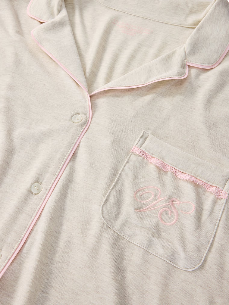 SoSoft™ Modal Long Pajama Set - Heather Natural & Angel Pink