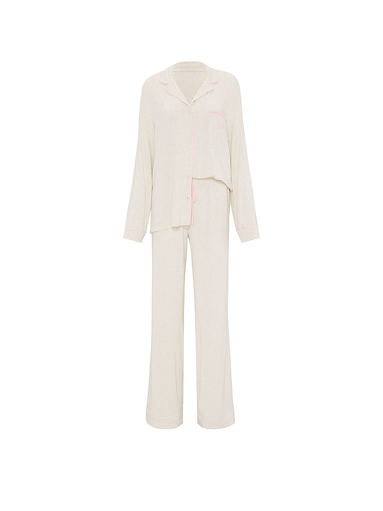SoSoft™ Modal Long Pajama Set - Heather Natural & Angel Pink
