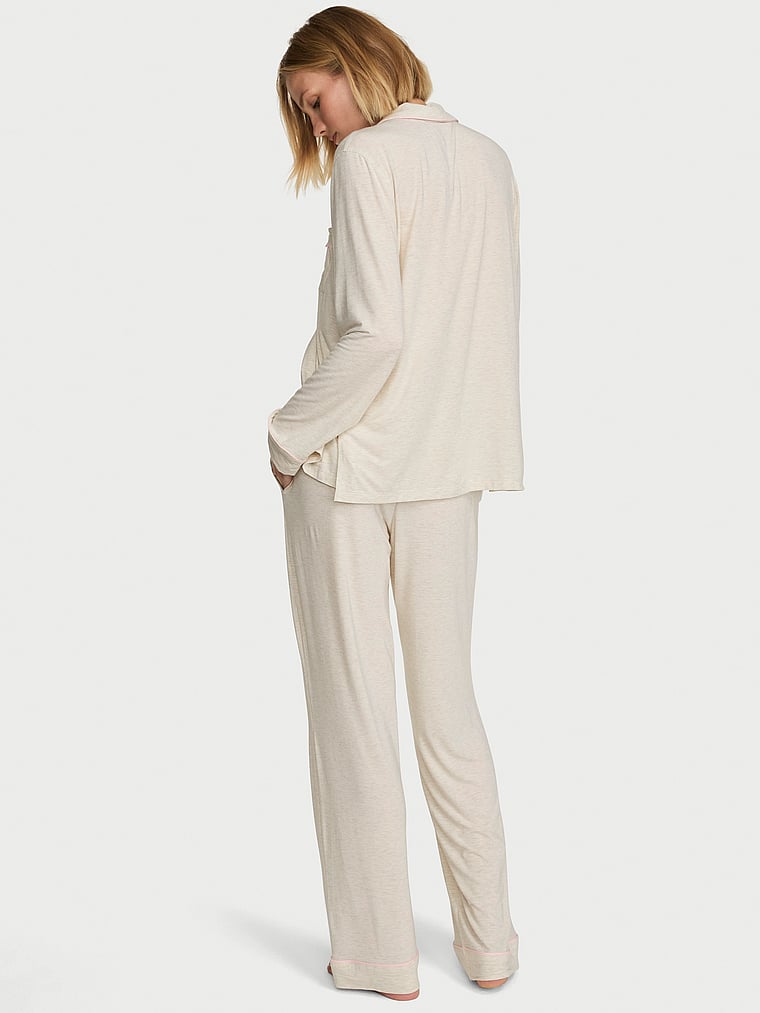 SoSoft™ Modal Long Pajama Set - Heather Natural & Angel Pink