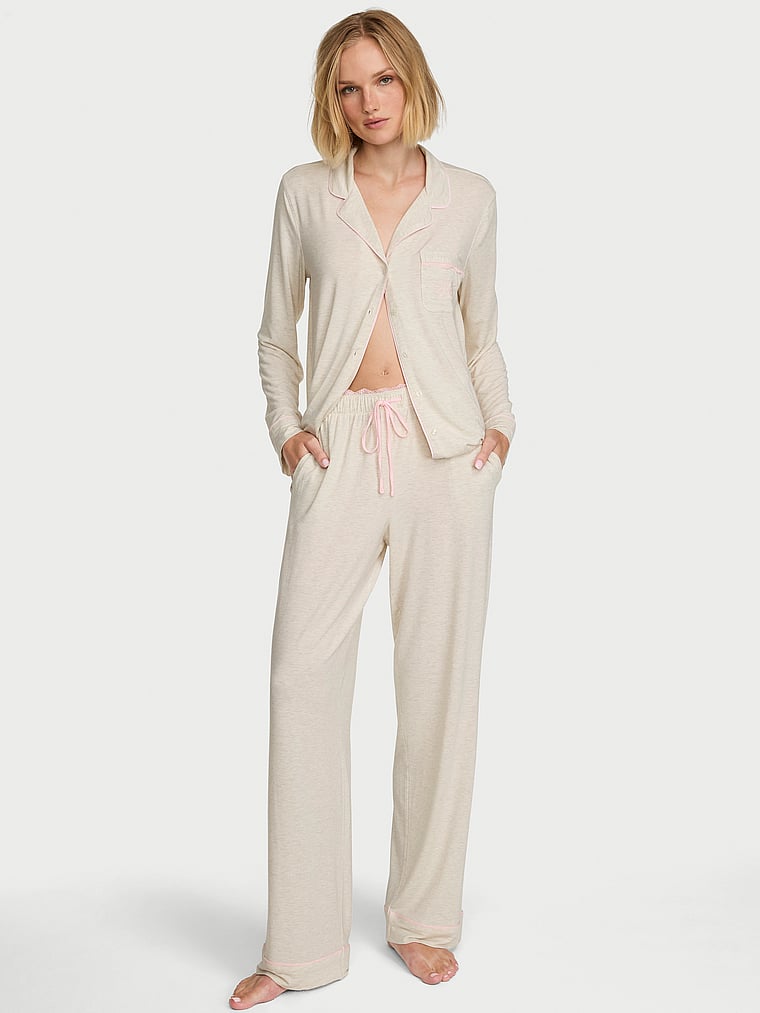 SoSoft™ Modal Long Pajama Set - Heather Natural & Angel Pink