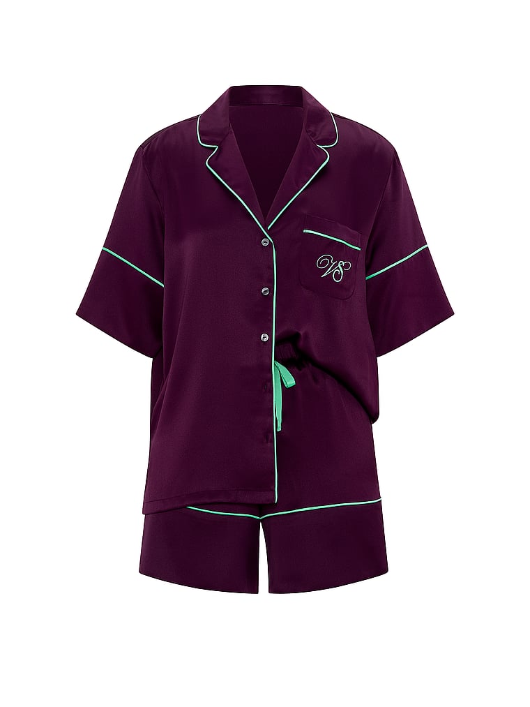 Signature Satin Short Pajama Set - Party On Purple & Scuba Blue