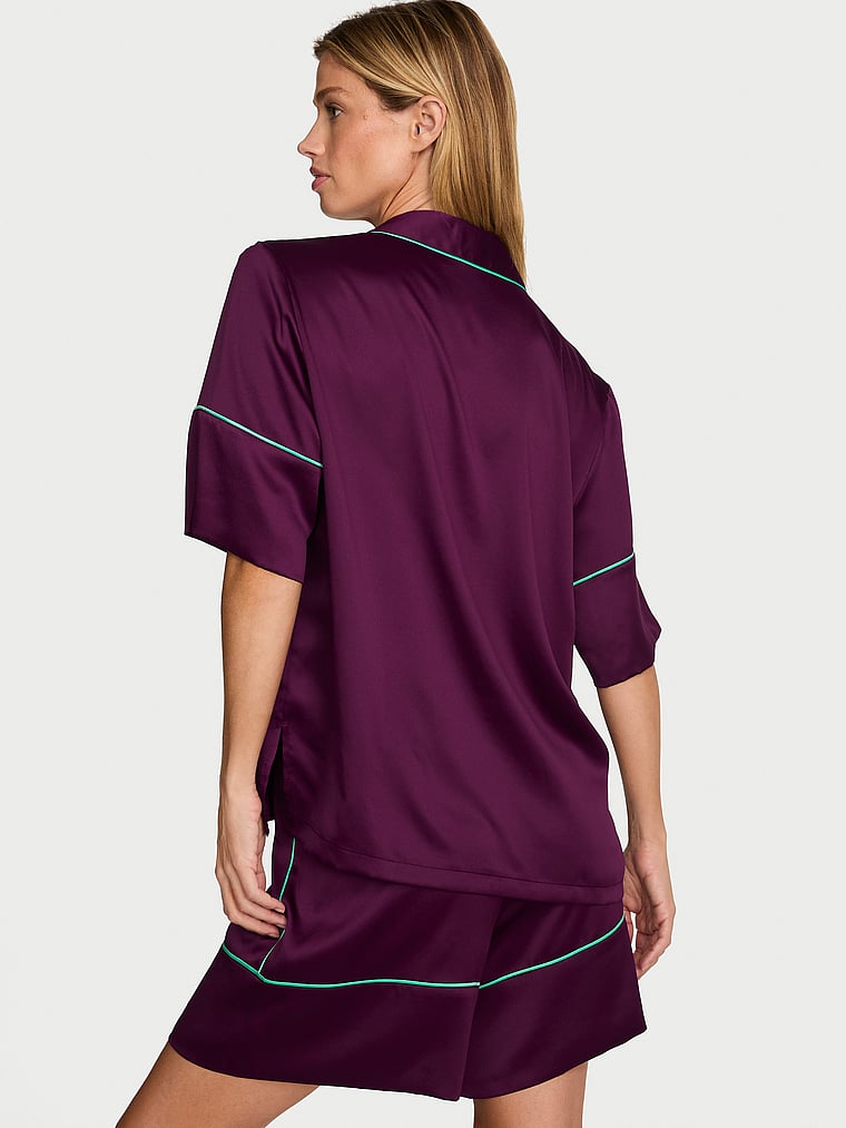 Signature Satin Short Pajama Set - Party On Purple & Scuba Blue