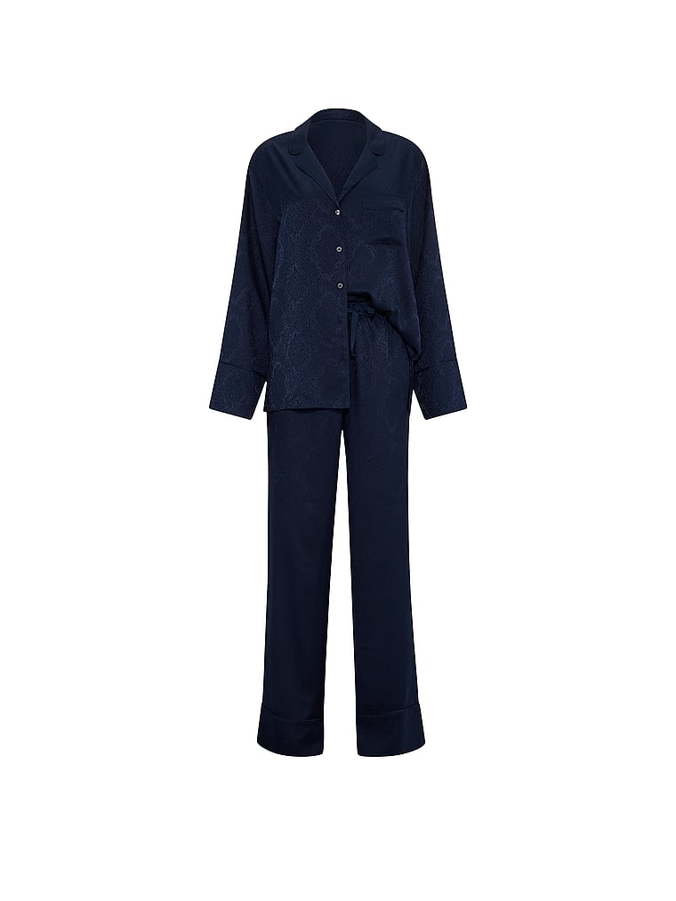 Signature Satin Long Pajama Set - Noir Navy