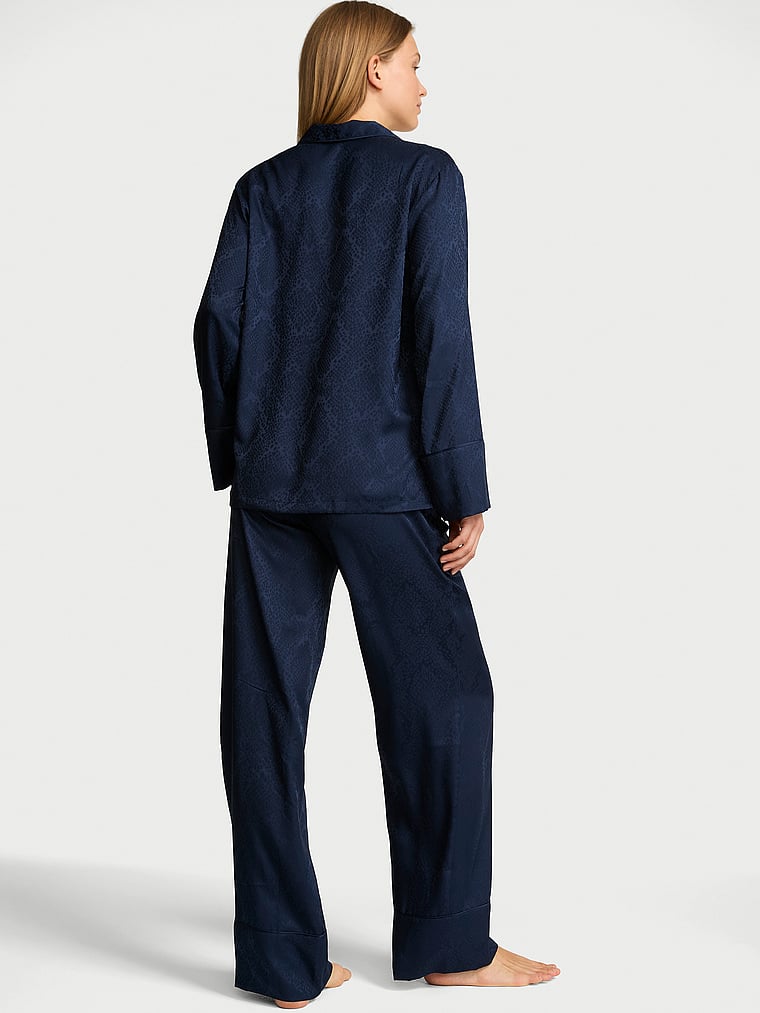 Signature Satin Long Pajama Set - Noir Navy
