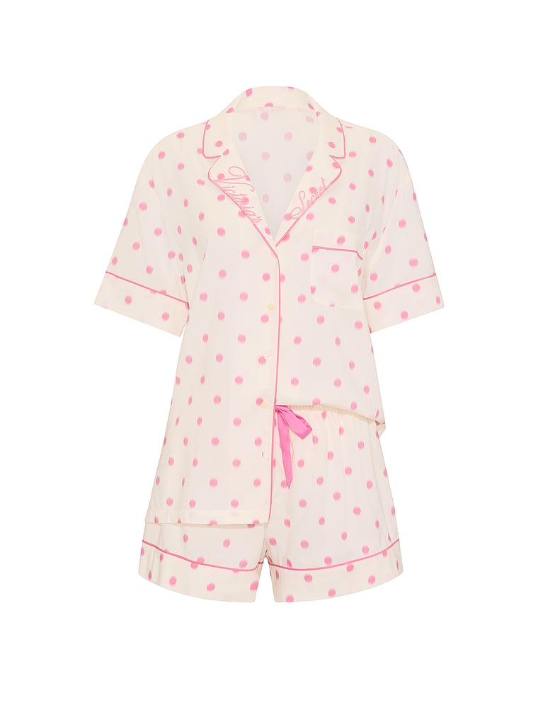 CozyFlannel™ Short Pajama Set - White & Pink Dots