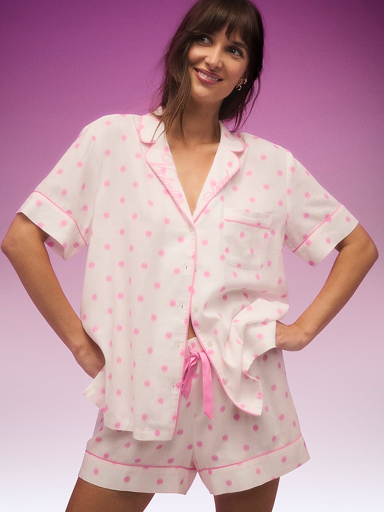 CozyFlannel™ Short Pajama Set - White & Pink Dots