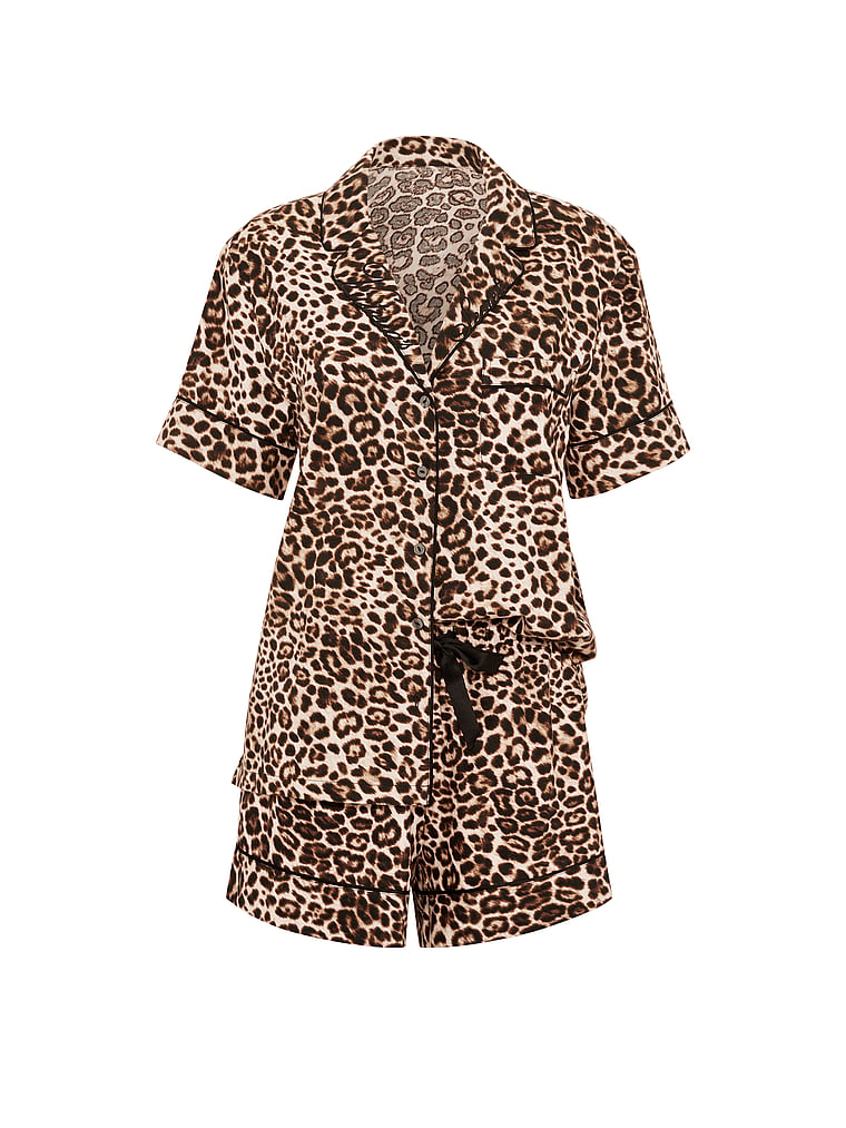 CozyFlannel™ Short Pajama Set - Vintage Tan Leopard