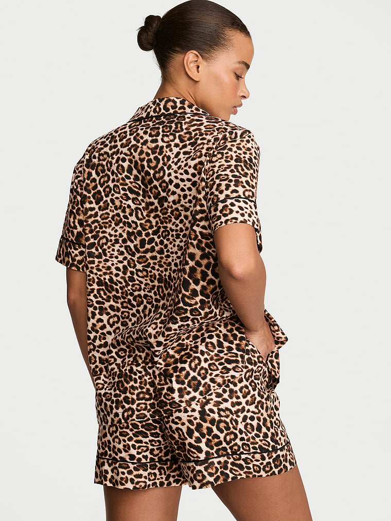 CozyFlannel™ Short Pajama Set - Vintage Tan Leopard