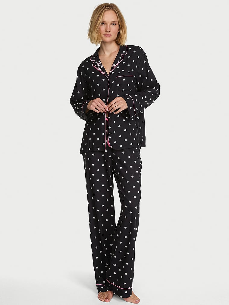 CozyFlannel™ Long Pajama Set - Black & White Dots