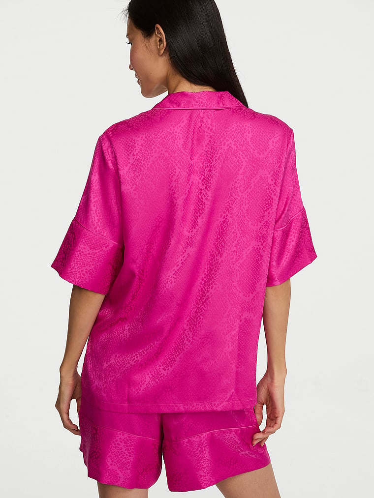 Signature Satin Short Pajama Set - Pink Fire