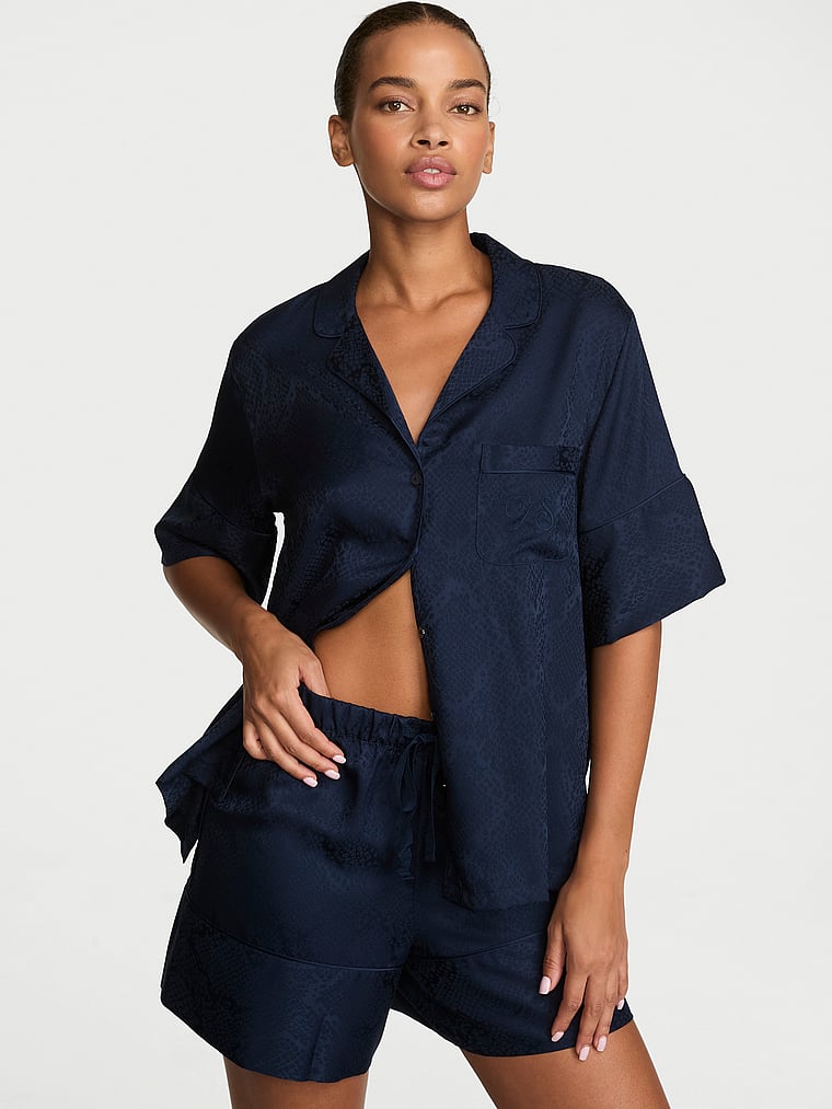 Signature Satin Short Pajama Set - Noir Navy