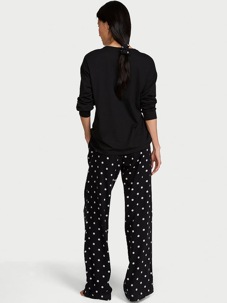CozyFlannel™ Long Tee-Jama & Scrunchie Set - Black & White Dots