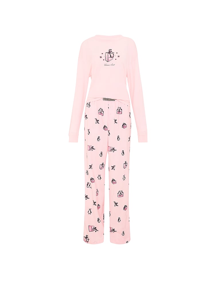 CozyFlannel™ Long Tee-Jama & Scrunchie Set - Angel Pink Penguins