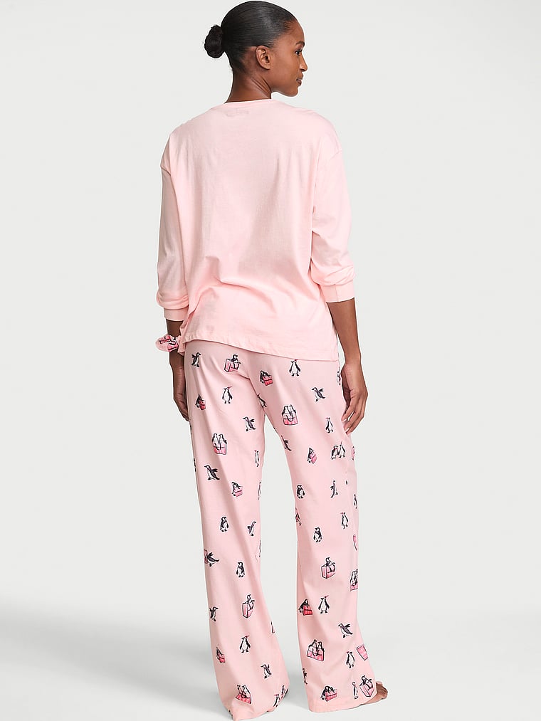 CozyFlannel™ Long Tee-Jama & Scrunchie Set - Angel Pink Penguins