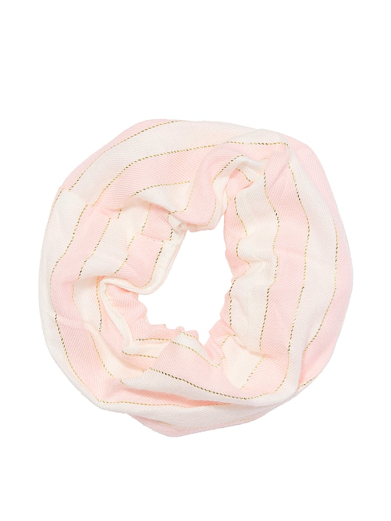 CozyFlannel™ Long Tee-Jama & Scrunchie Set - White & Pink Shimmer Heritage Stripes