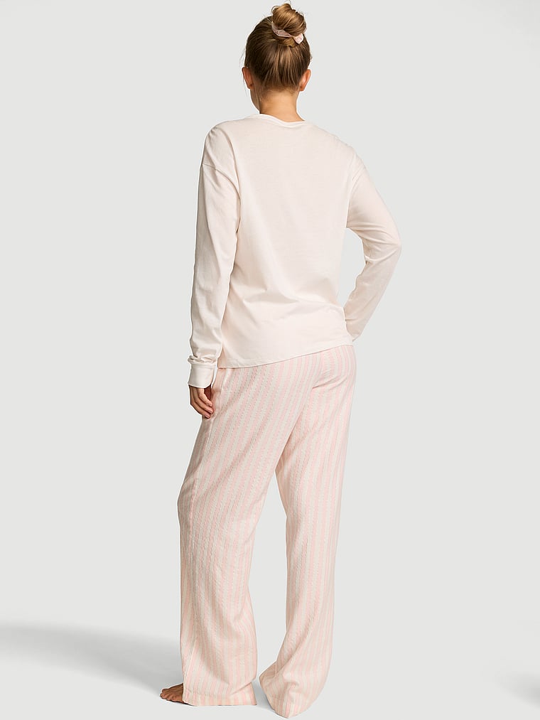 CozyFlannel™ Long Tee-Jama & Scrunchie Set - White & Pink Shimmer Heritage Stripes