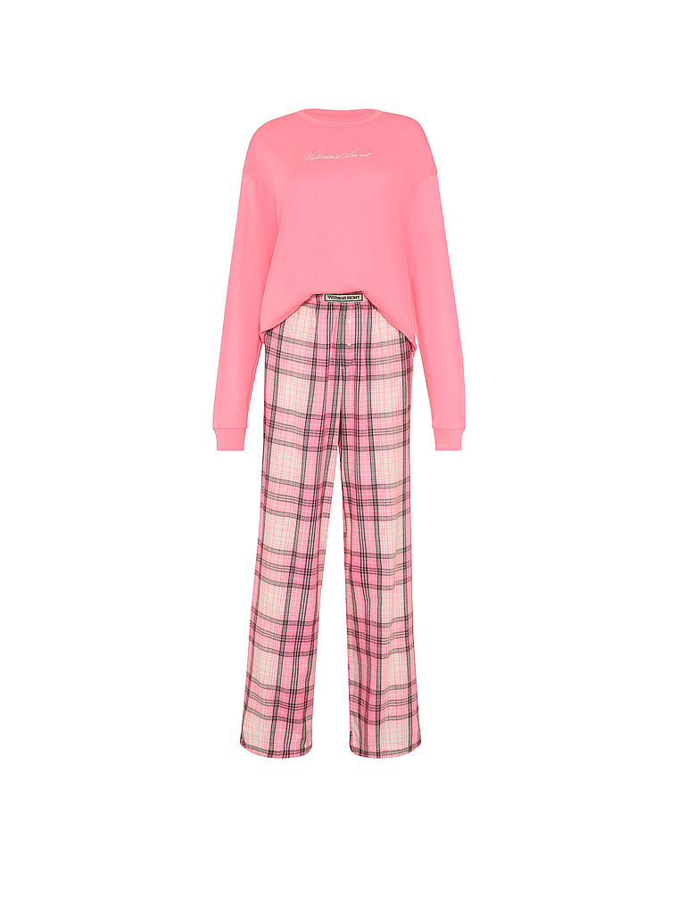 CozyFlannel™ Long Tee-Jama & Scrunchie Set - Sexy Little Pink Plaid