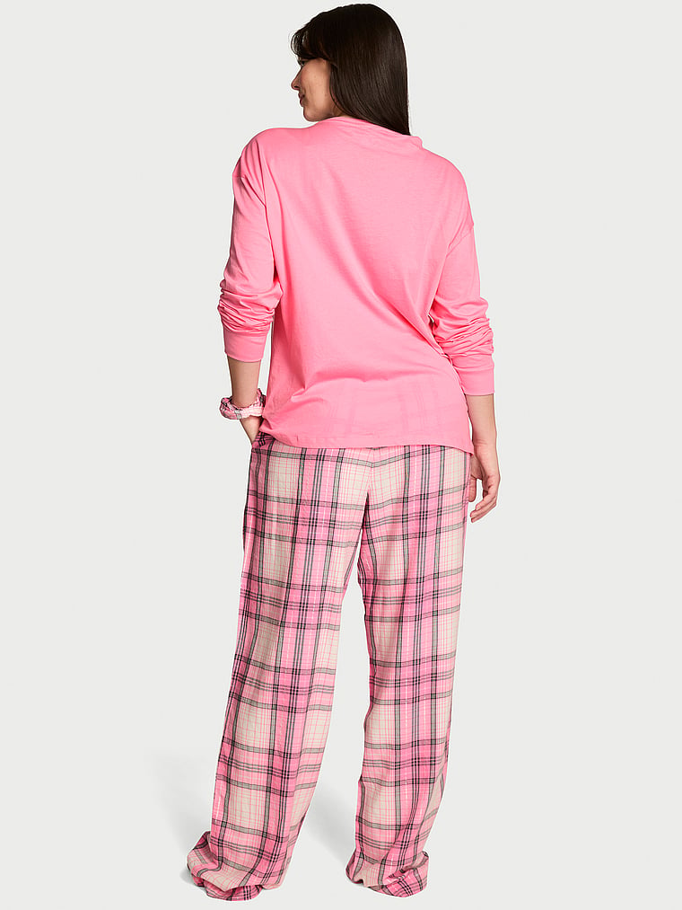 CozyFlannel™ Long Tee-Jama & Scrunchie Set - Sexy Little Pink Plaid