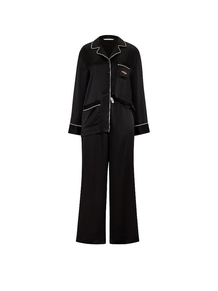 Signature Satin Luxe Long Pajama Set - Black