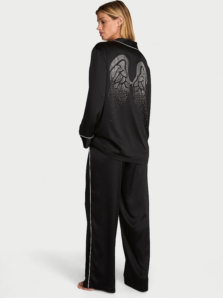 Signature Satin Luxe Long Pajama Set - Black