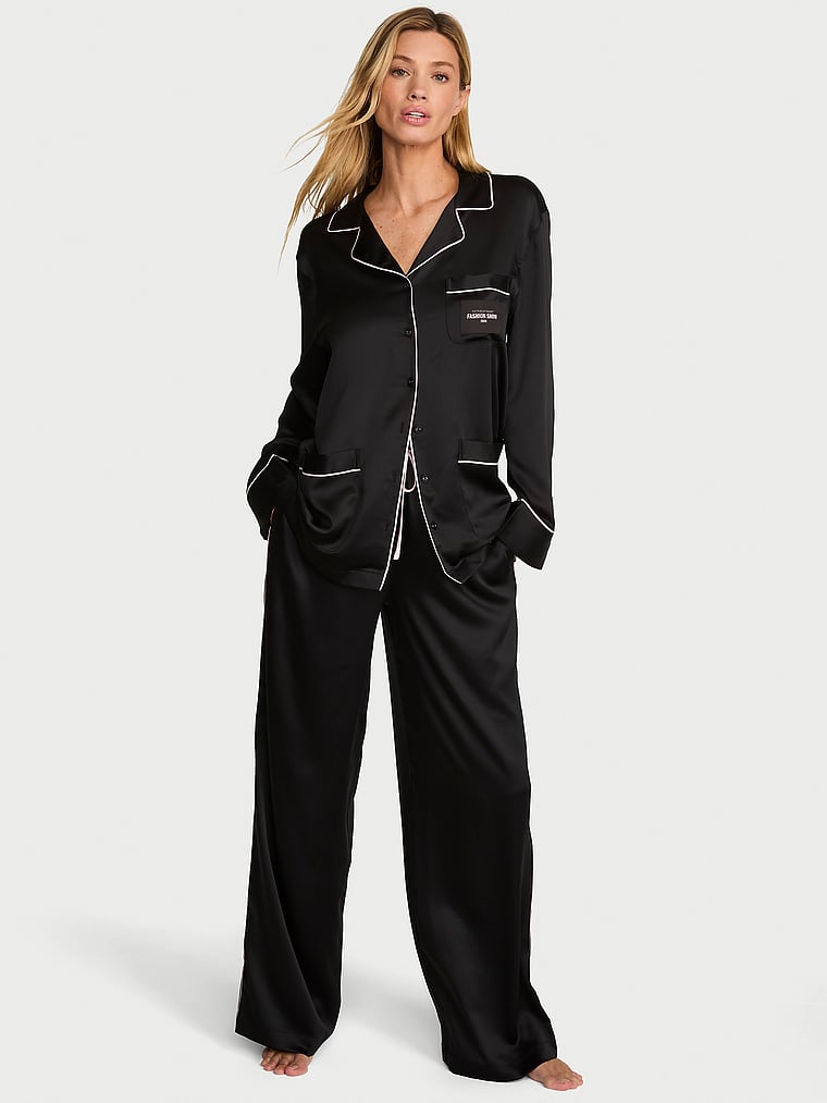 Signature Satin Luxe Long Pajama Set - Black