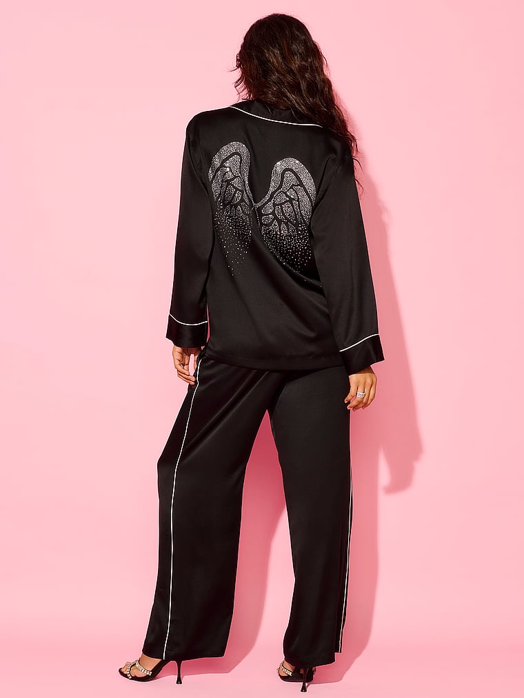 Signature Satin Luxe Long Pajama Set - Black