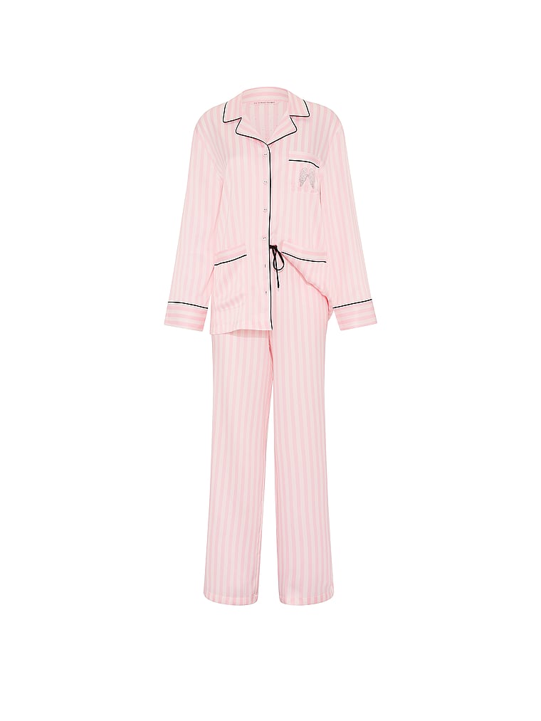 Signature Satin Luxe Long Pajama Set - Iconic Pink Stripes