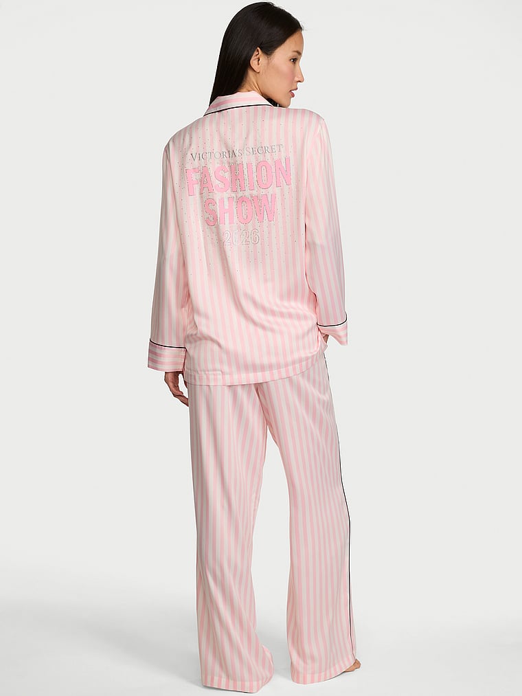 Signature Satin Luxe Long Pajama Set - Iconic Pink Stripes