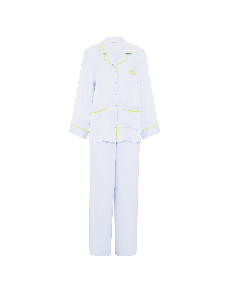 Signature Satin Luxe Long Pajama Set - Icicle Blue