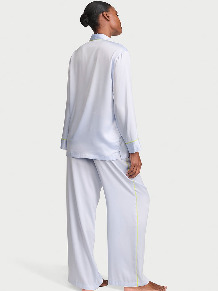 Signature Satin Luxe Long Pajama Set - Icicle Blue