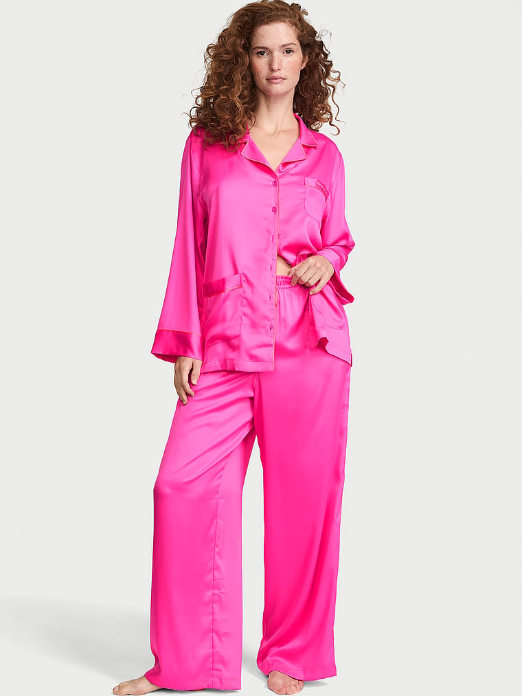 Signature Satin Luxe Long Pajama Set - Pinklicious
