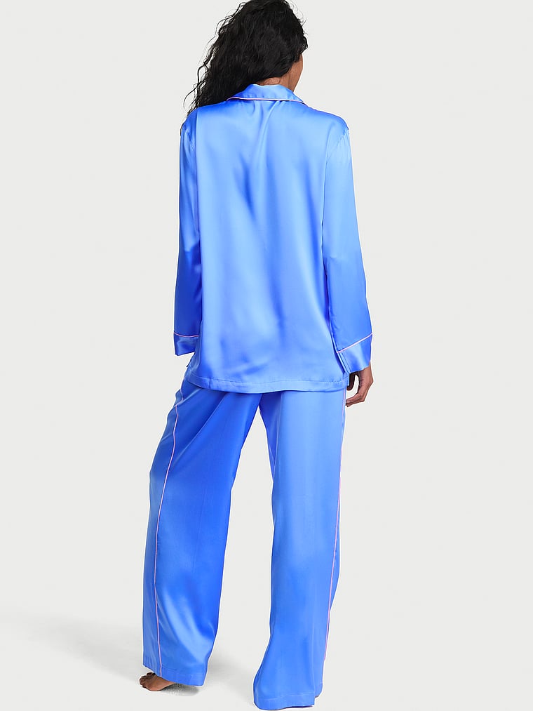 Signature Satin Luxe Long Pajama Set - Dream On Blue