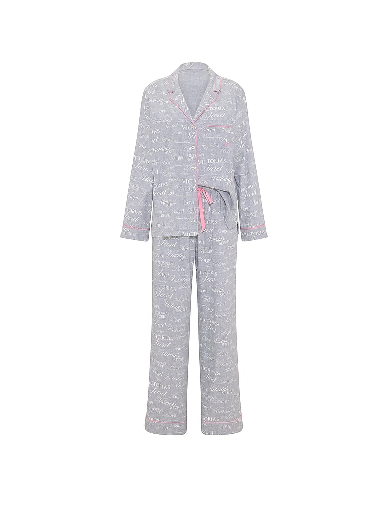 CozyFlannel™ Long Pajama Set - Heather Grey Logos