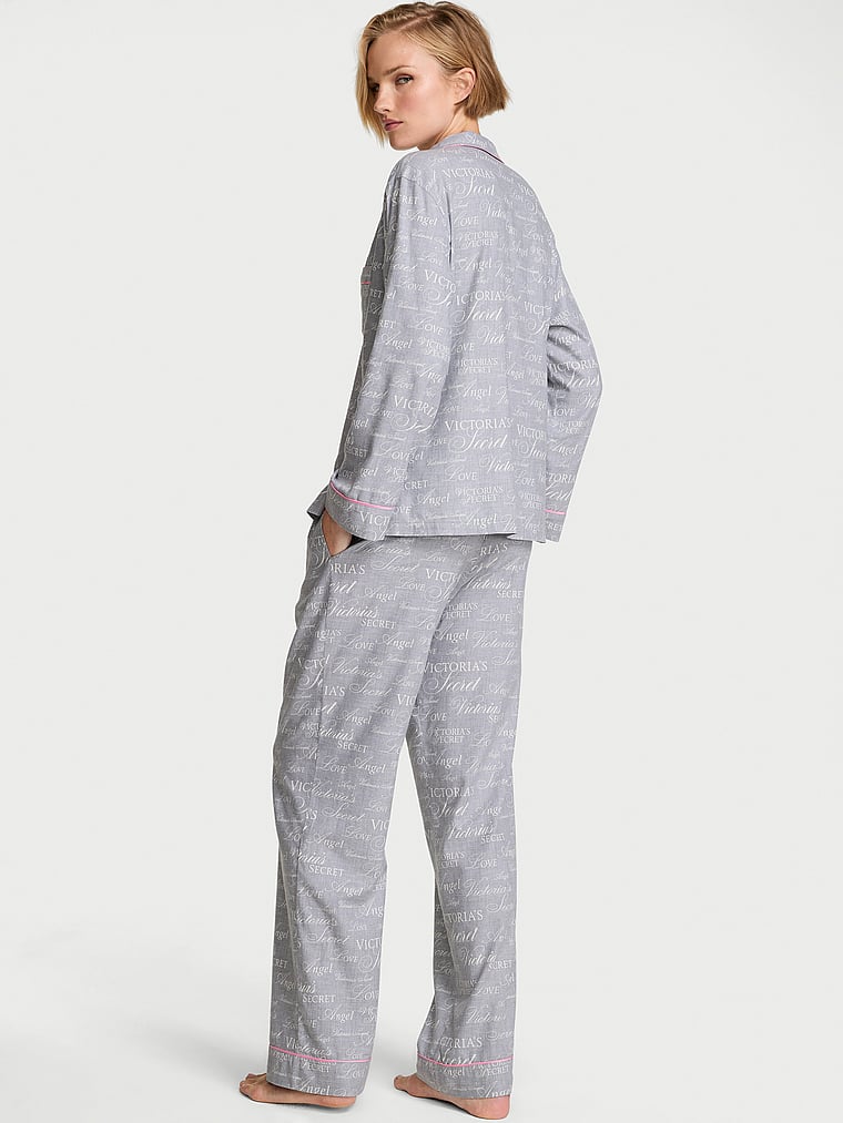 CozyFlannel™ Long Pajama Set - Heather Grey Logos