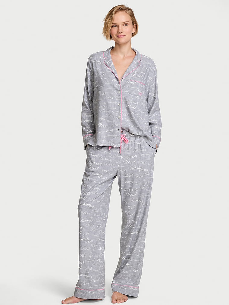 CozyFlannel™ Long Pajama Set - Heather Grey Logos