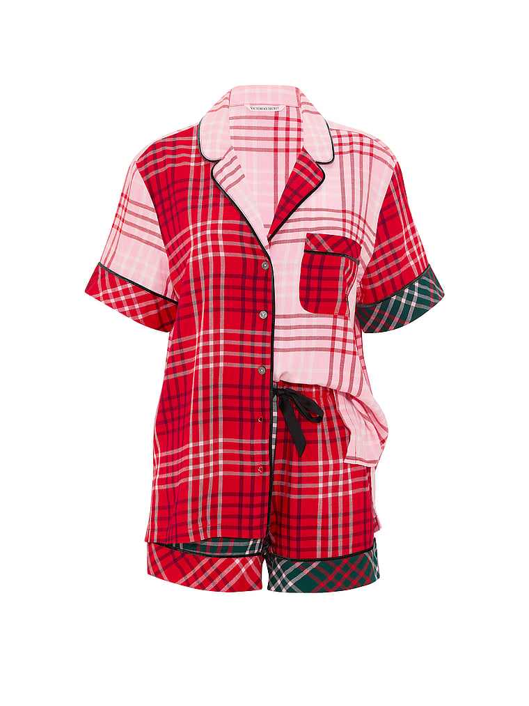 CozyFlannel™ Short Pajama Set - Red Mixed Plaid