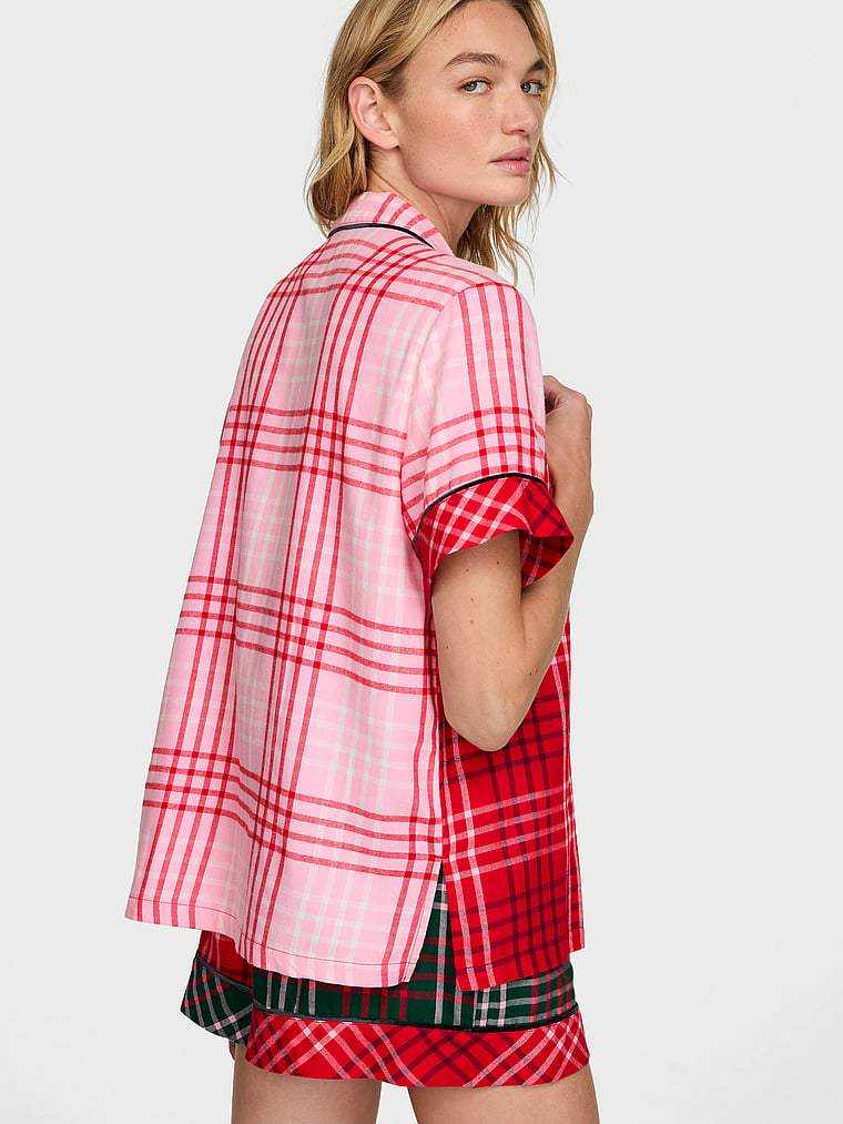 CozyFlannel™ Short Pajama Set - Red Mixed Plaid
