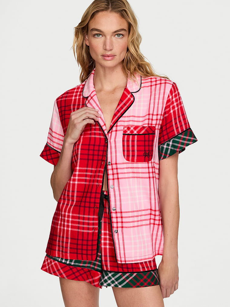 CozyFlannel™ Short Pajama Set - Red Mixed Plaid