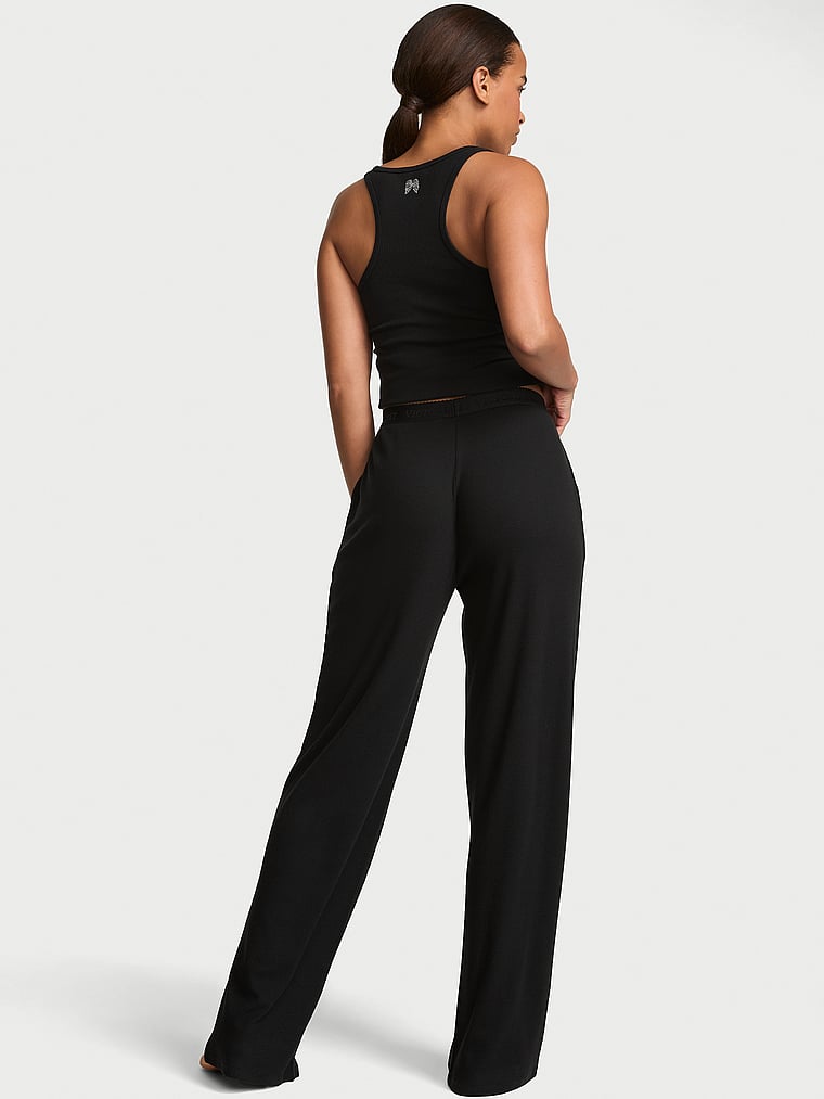 Waffle Knit Tank & Pant Pajama Set - Black