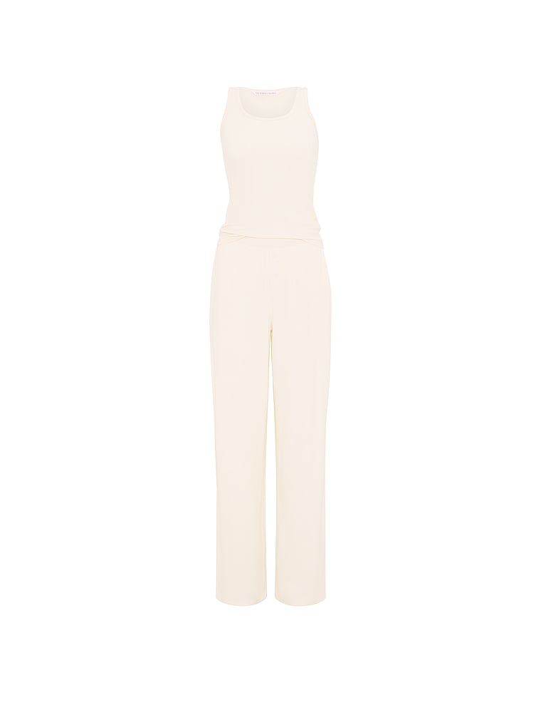 Waffle Knit Tank & Pant Pajama Set - Swan Ivory