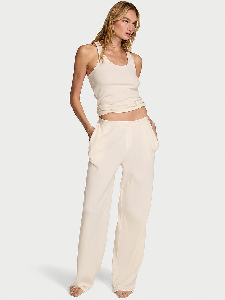Waffle Knit Tank & Pant Pajama Set - Swan Ivory