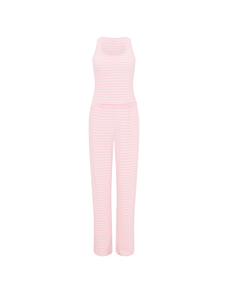 Waffle Knit Tank & Pant Pajama Set - Iconic Pink Stripes