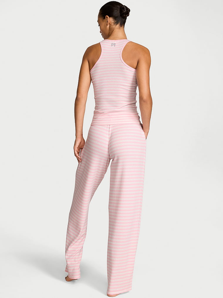 Waffle Knit Tank & Pant Pajama Set - Iconic Pink Stripes