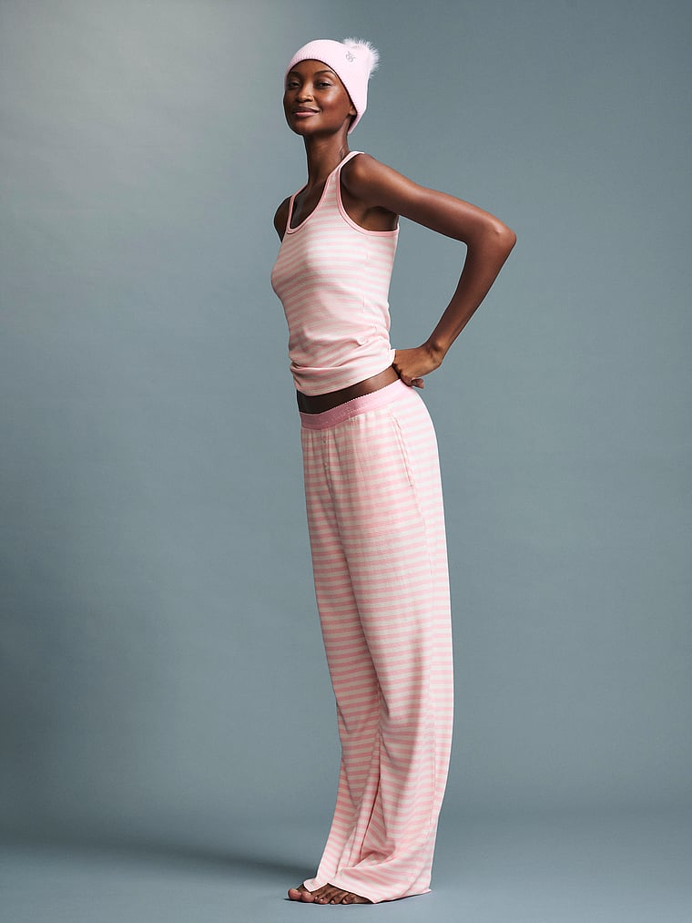 Waffle Knit Tank & Pant Pajama Set - Iconic Pink Stripes