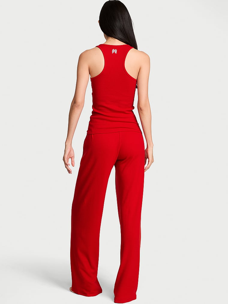Waffle Knit Tank & Pant Pajama Set - Lipstick