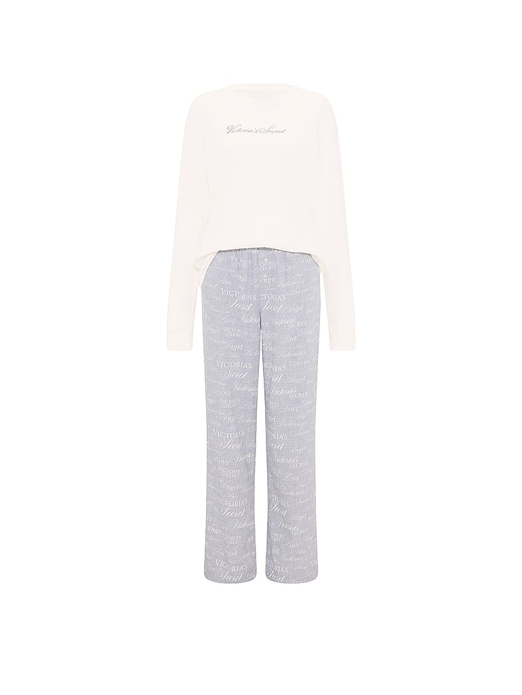 CozyFlannel™ Long Tee-Jama & Scrunchie Set - Heather Grey Logos