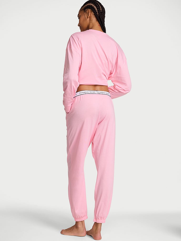 100% Cotton Shine Jogger Long Pajama Set - Victoria Pink
