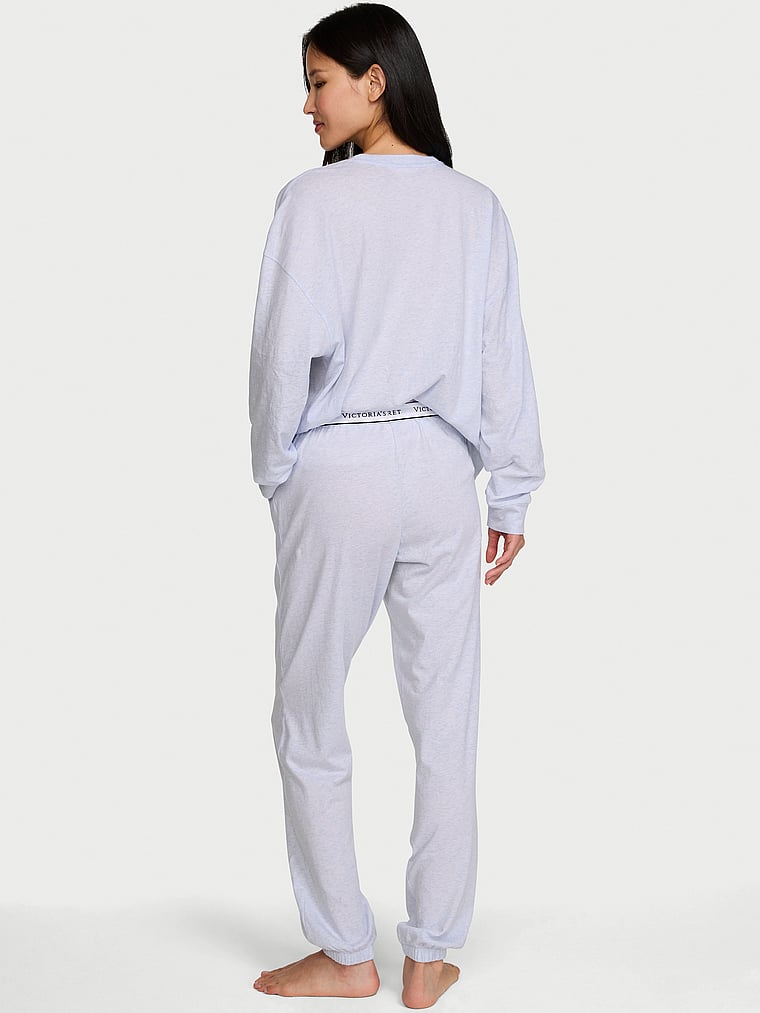 100% Cotton Shine Jogger Long Pajama Set - Heather Air Blue
