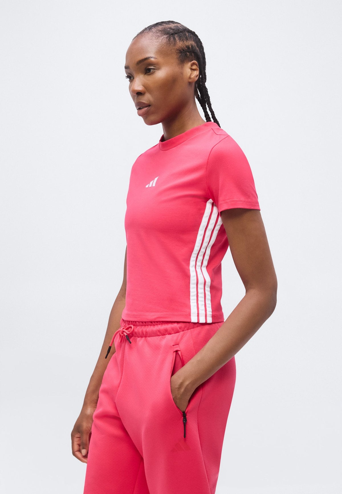 adidas Sportswear Essentials 3 Stripes Slim Baby – T-shirt imprimé Femme – power pink/white/rose