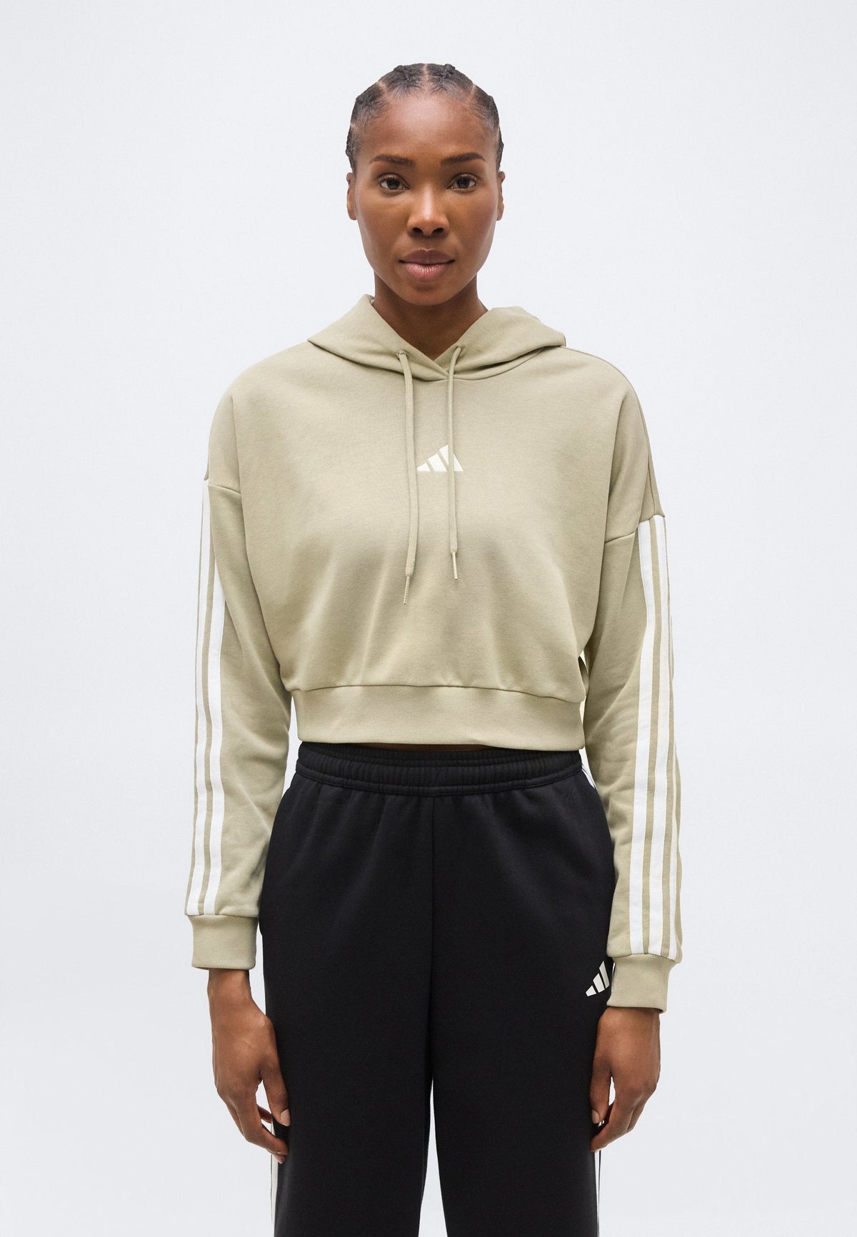 adidas Sportswear Essentials 3 Stripes French Terry Cropped – Sweat à capuche Femme – khaki/white/kaki